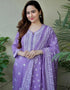 Designer Party Wear Readymade Salwar Suit Lavender Cotton Pant Straight Back View
